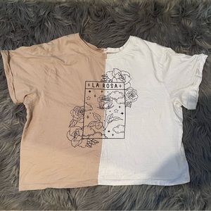 Cropped tee la Rosa nude and white tee